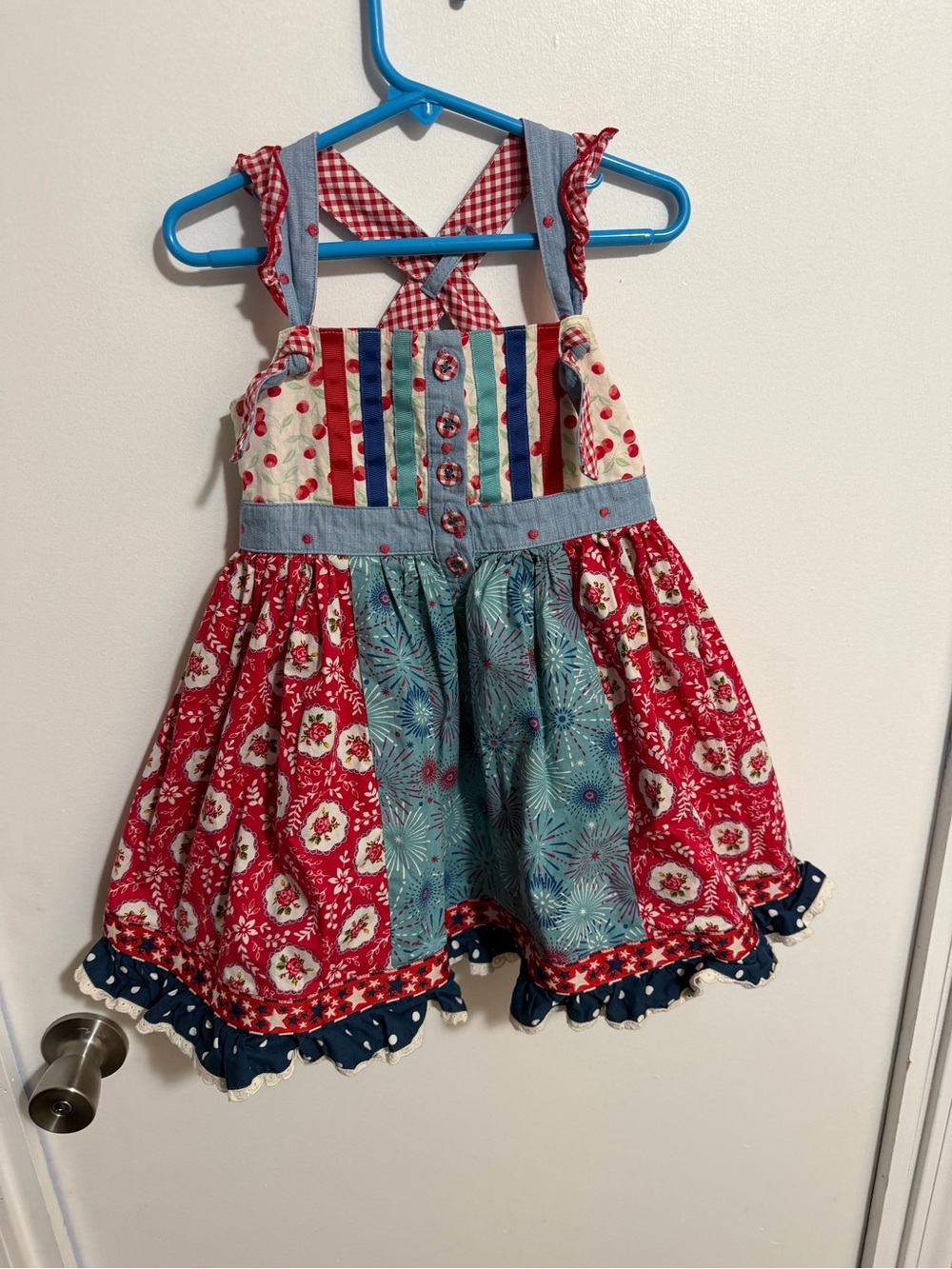 Matilda Jane Red & Blue Patchwork Sundress with Striped Bodice